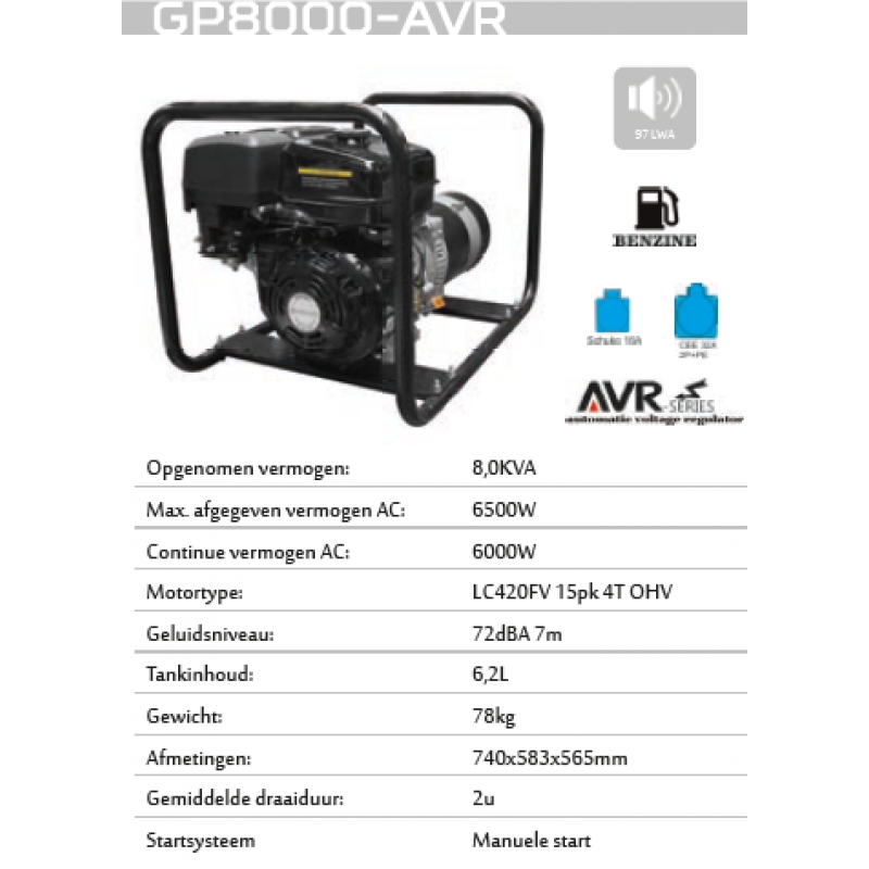 Genermore generator GP8000-AVR toolsandco.be - GP8000-AVR-TOU